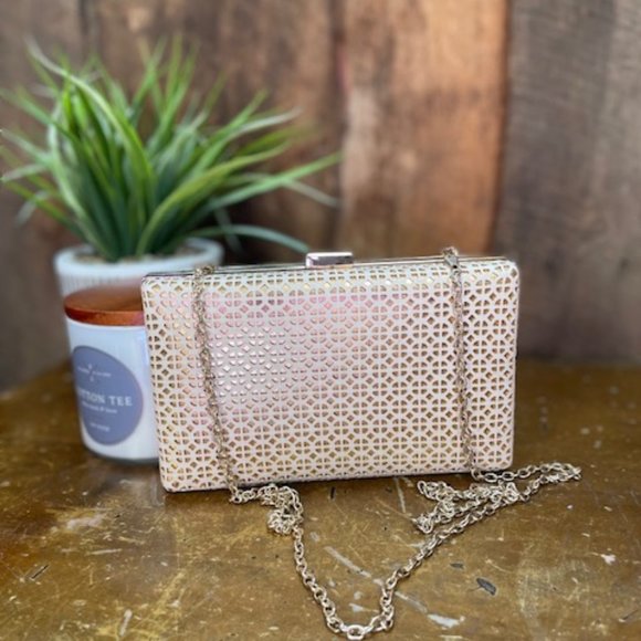 MMS Gold Clutch Purse with Strap - Picture 1 of 8